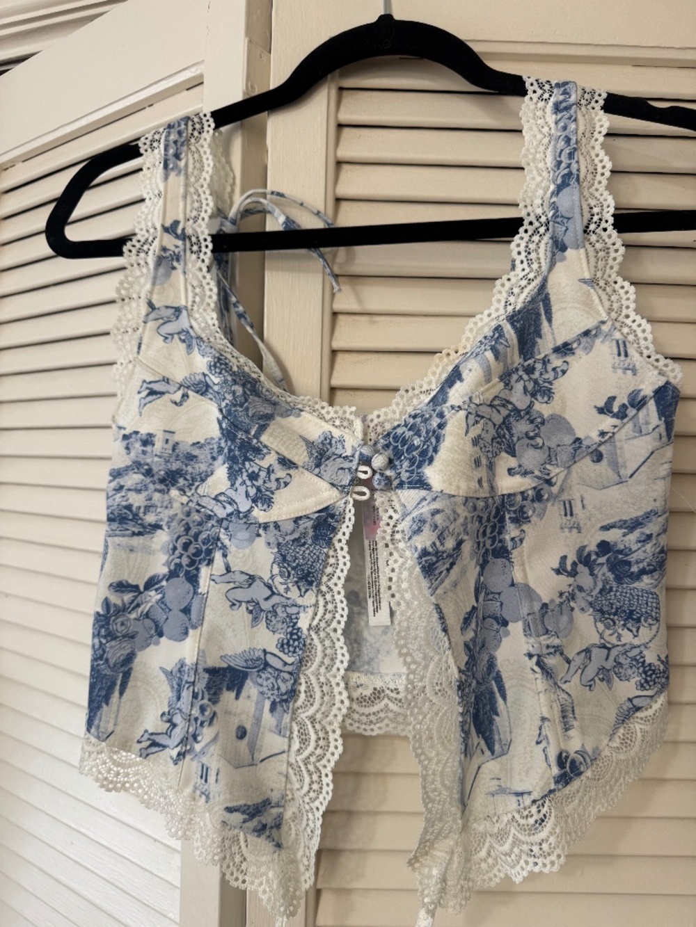 Blue & White Floral Lace Trim Women's Camisole